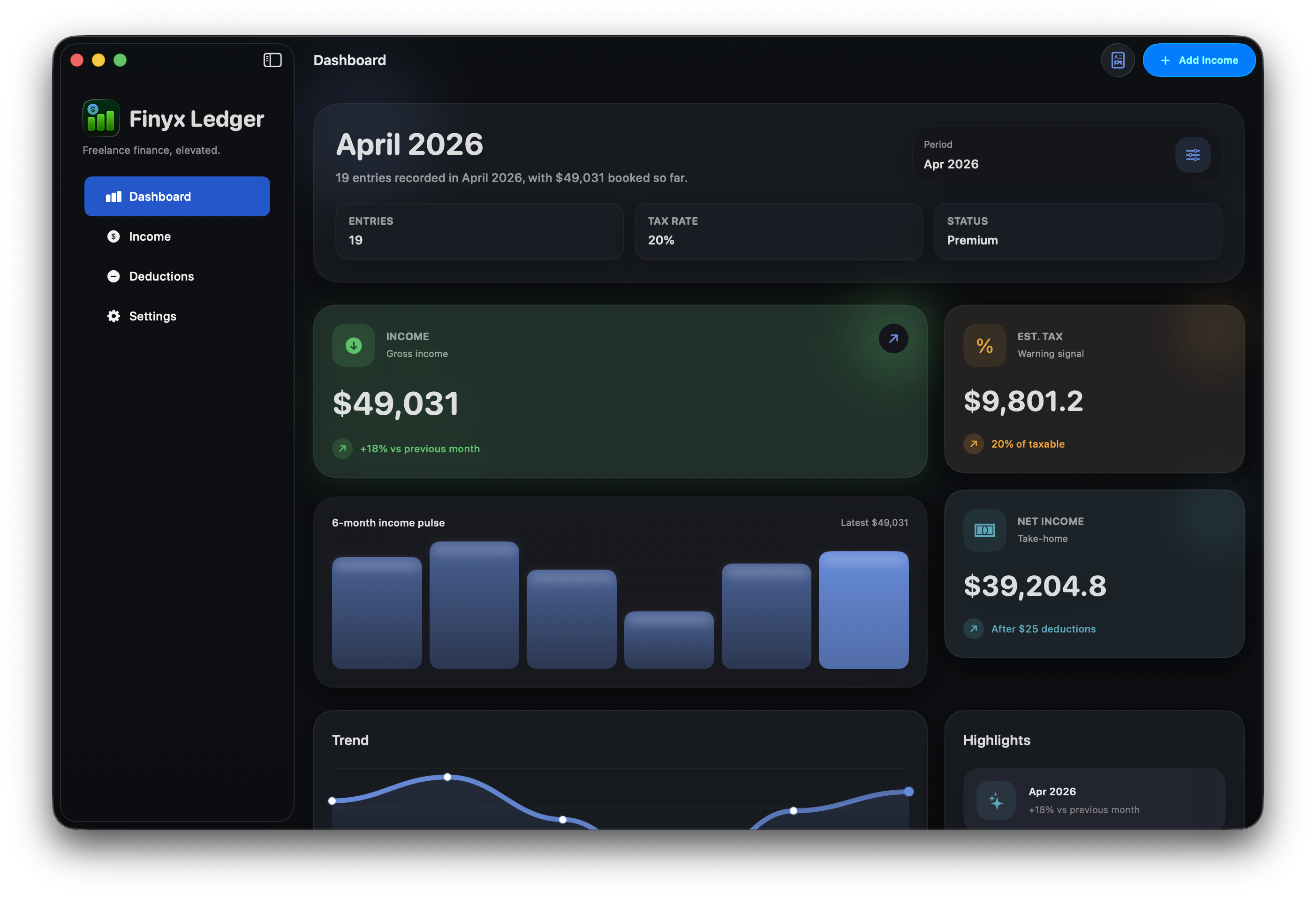 Finyx Ledger dashboard preview