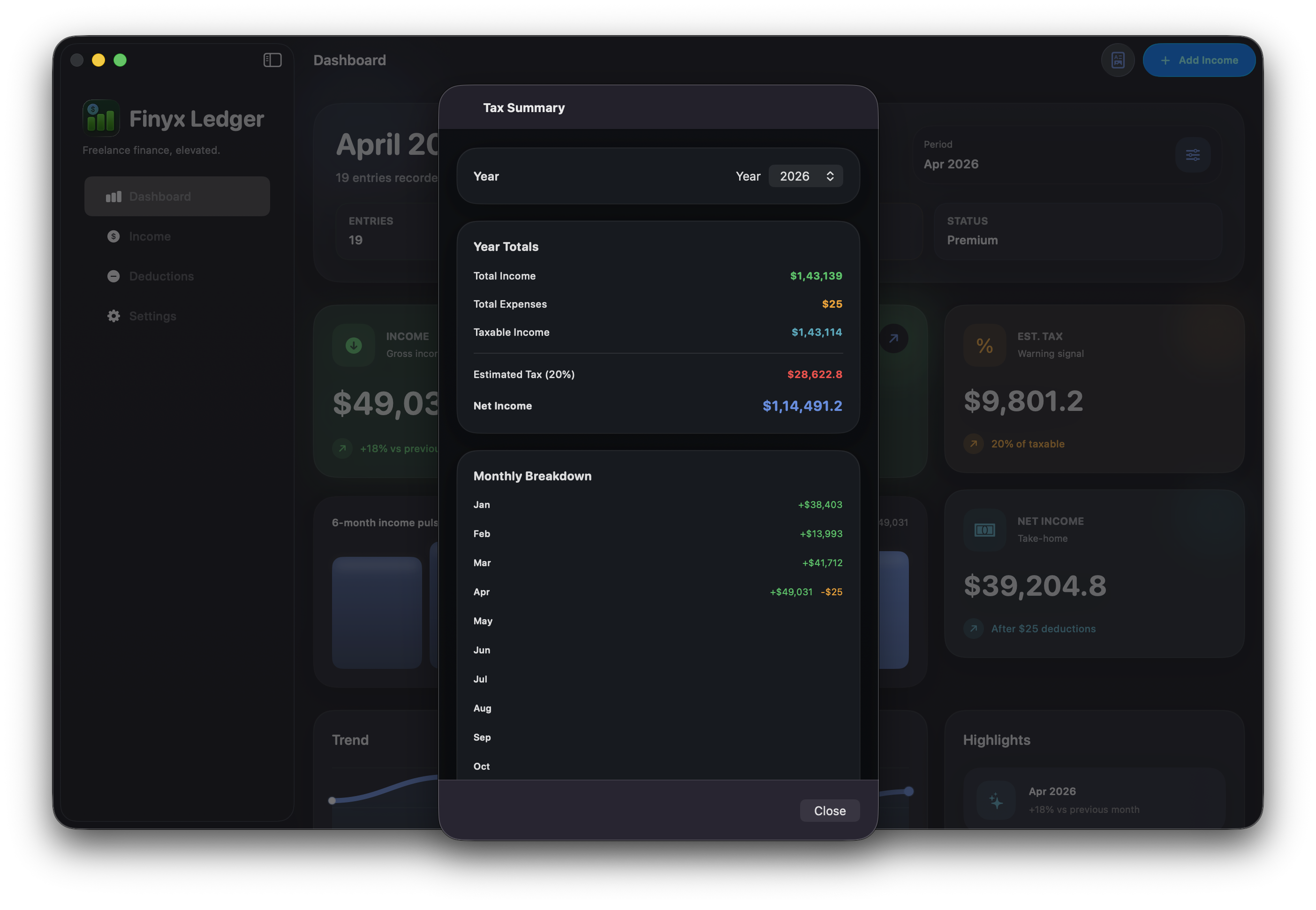 Finyx Ledger dashboard preview